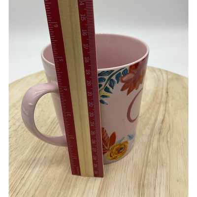 Hearth & Hand with Magnolia C Monogram Mug Pink Floral Stoneware Coffee Cup