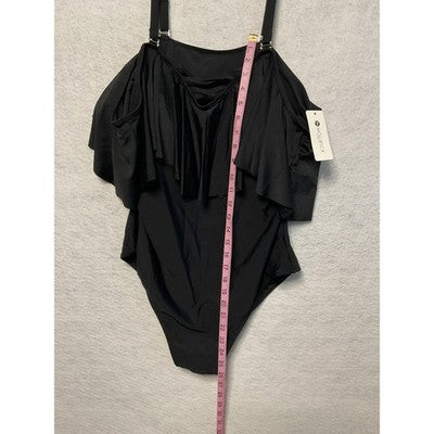 Holipick Swimsuit Womens 18W Black Off Shoulder One Piece Ruffle Plus Size Swim