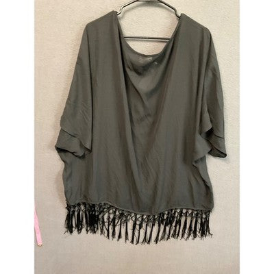 Top Black Sheer by Single Los Angeles 1XL USA Made Fringe Hem