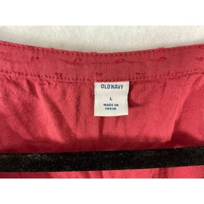 Old Navy Boho Tunic Dress Women Large Red Clip Dot Pintuck Long Sleeve Mini