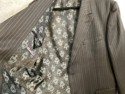 Vintage Phat Farm Suit Men 44 Gray Wool Pinstripe 3 Piece Pant 37x29 Vest Mexico