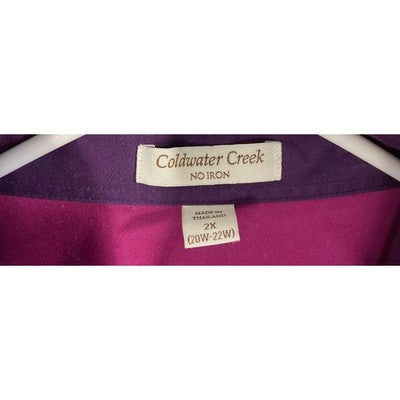 Coldwater Creek Button Down Shirt Womens 2X Purple No Iron Cotton Blouse V-Neck