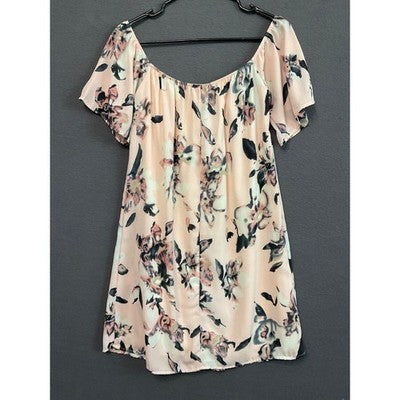 Charlotte Russe M Floral Off Shoulder Mini Dress Lined Ruffle Boho Vintage