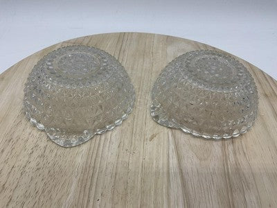 Vintage Clear Pressed Glass Berry Dessert Bowls Set Of 2 Diamond Point Pattern