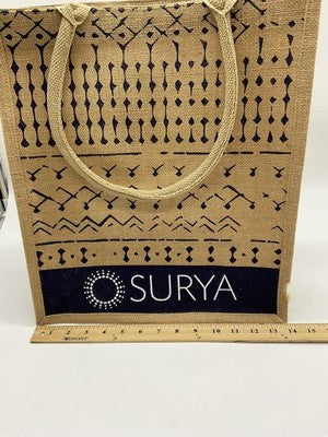 Surya Jute Tote Bag Tan Navy Reusable Shopping Grocery Handbag Rope Handles