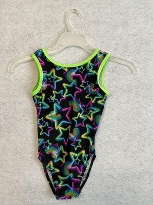 VGT Destira Leotard Girl L Multicolor Neon Stars Hearts Gymnastics One Piece USA