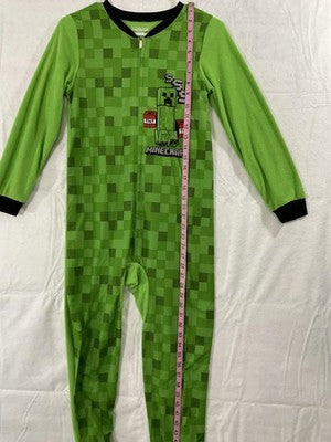 Minecraft One Piece Pajamas Boys 10/12 Green Creeper Fleece Zip Sleepwear
