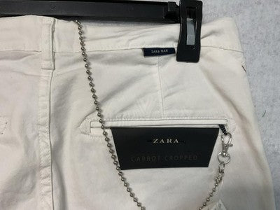 Zara Pants Mens 29 White Carrot Cropped Relaxed Fit Tapered Chino Casual