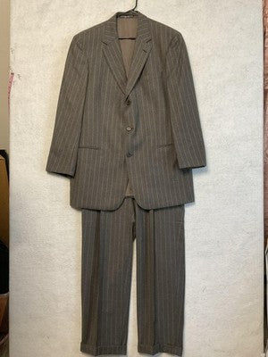 VTG Hugo Boss Suit Men 44L Gray Wool Cashmere Pinstripe Designer Pants 37x30 USA