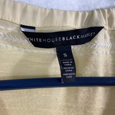 White House Black Market Peasant Top Women Small Yellow Embroidered Boho Blouse