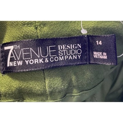 7th Avenue Ankle Pants Women 14 Olive Green Slim Tapered Stretch Work Trousers