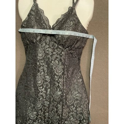 Morgan & Co Formal Gray Glitter Lace Prom Gown SZ 1 Side Slit Lined