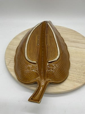 Vintage Maurice Of Calif Leaf Serving Dish Set Brown Red Drip Glaze USA Pottery
