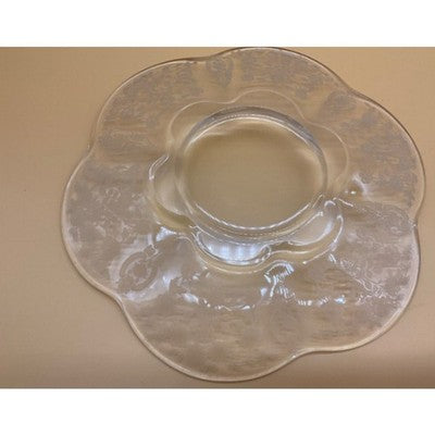 Etched Remembrance 9" Glass Plate Vintage, Scalloped Edge, Tea Party, Scratched