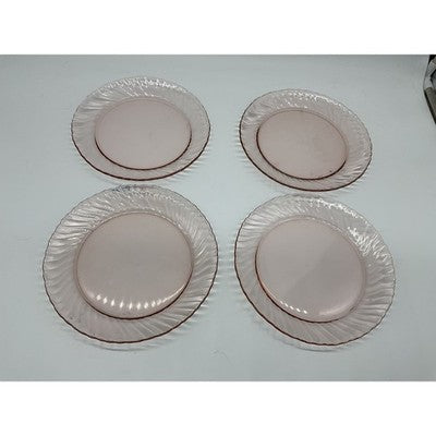 Pink Pressed Glass Dinner Plates Set Of 4 Swirl Pattern Retro Round Tableware