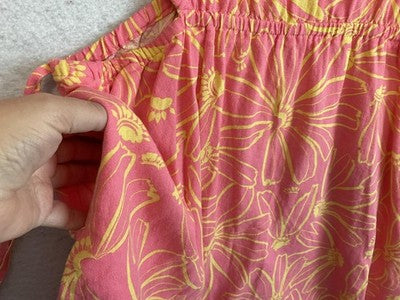 Universal Thread Dress Womens XL Pink Floral Cutout Waist Long Sleeve Linen