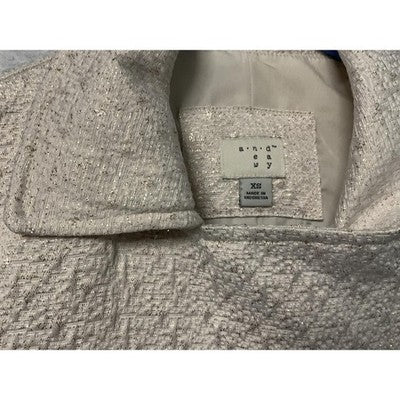 A New Day Jacket Womens XS White Gold Metallic Moto Biker Textured Zip Stylish
