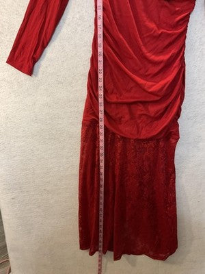ZESICA Dress Womens Medium Red One Shoulder Lace Maxi Ruched Bodycon New