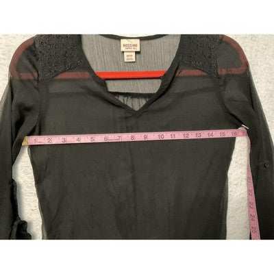 Mossimo Supply Co Shirt Womens XS Black Sheer Lace Shoulder Roll Tab Top Blouse
