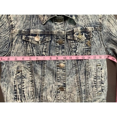 VIP Acid Wash Denim Jacket M Retro 80's Style Grunge Distressed Long Sleeve