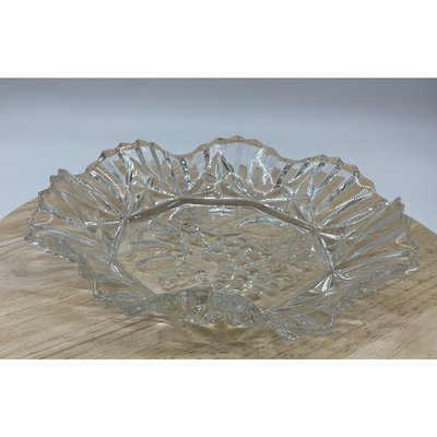 Vintage Federal Cut Glass Pioneer Fruit Dish Bowl 10" Clear Octagon Serving