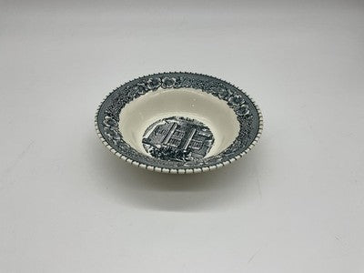 Vintage Blue White Transferware Soup Cereal Bowl USA Floral Border House Scene