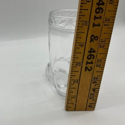 Glass Boot Mug Clear Holly Leaf Embossed Cowboy Christmas Decor
