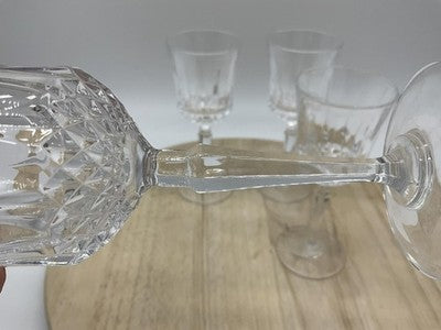 Unmarked Clear Pressed Glass Wine Glasses Set Of 4 Geometric Stemmed Barware