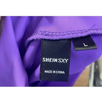 SHEIN SXY Bodysuit Womens Large Purple Long Sleeve Cutout Mock Neck