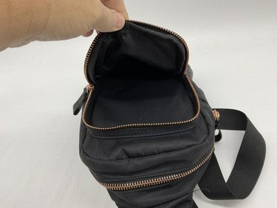 Black Nylon Sling Crossbody Bag Fanny Pack Travel Waist Rose Gold Zip