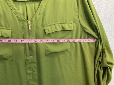 Cato Blouse Womens 22/24W Green Zip Front Roll Tab Sleeve Tunic Top Plus Size
