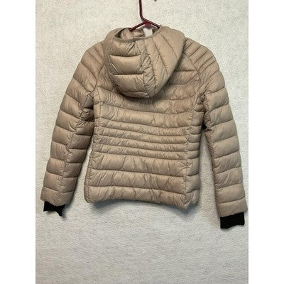 Love Tree Jacket Womens Small Beige Ultra Light Packable Hooded Puffer Zip Up