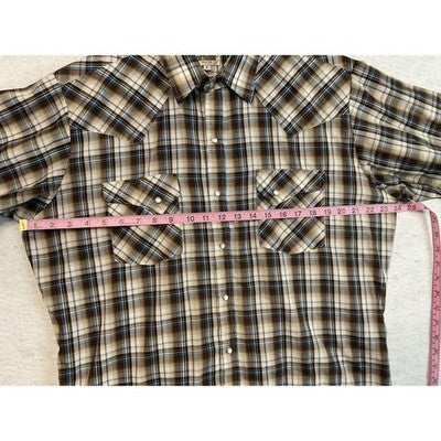 Ely Cattleman Western Shirt Mens Large Brown Plaid Pearl Snap Cowboy Rodeo