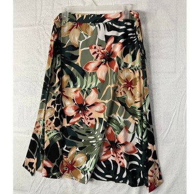 Melissa Paige Skirt Womens Large Multicolor Tropical Floral A-Line Midi Travel