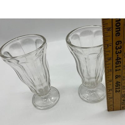 Sundae Glass Set 2 Clear Paneled Retro Soda Fountain Milkshake Cup