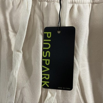 PINSPARK Pants Womens L Beige Fleece Lined Sweatpants Jogger Drawstring Pockets