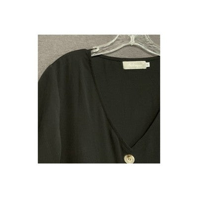 Belongsci Black ButtonFront Babydoll Tunic Drop Waist M Oversized Pockets V-Neck