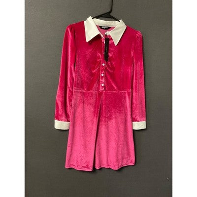 Allegra K Women’s Pink Velvet A-Line Dress With White Collar Size S Retro