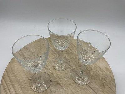 Unmarked Clear Cut Glass Wine Goblets Set Of 3 Stemmed Barware Decor
