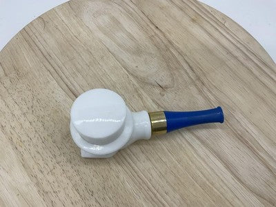 Avon Ceramic Man In Top Hat Tobacco Pipe Figurine White Blue Gold Tone Decor VTG