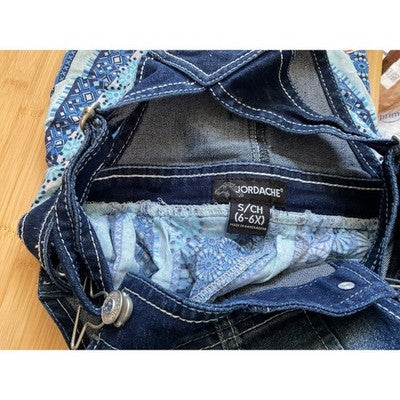 Jordache Girls Denim Overall Dress Size 6/6X Blue Pattern Skirt