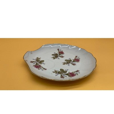 7.5" Vintage Rose Luncheon Plate Gold Trim Scalloped Edge Unmarked