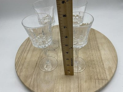 Unmarked Clear Pressed Glass Wine Glasses Set Of 4 Geometric Stemmed Barware