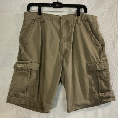 Wrangler Cargo Shorts Mens 36 Khaki Tan Cotton Twill Relaxed Fit Workwear