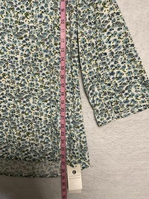 LUYAA Blouse Womens 2XL Blue Floral 3/4 Slit Sleeve Boat Neck Tunic Top Stretch