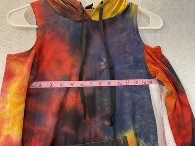 Tove Dress Womens Small Multicolor Tie Dye Hooded Cold Shoulder Fleece Mini