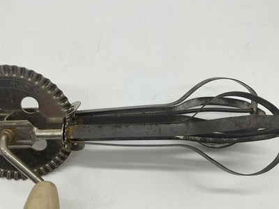 VTG Red Handle Rotary Hand Mixer Egg Beater Stainless Retro Kitchen Utensil
