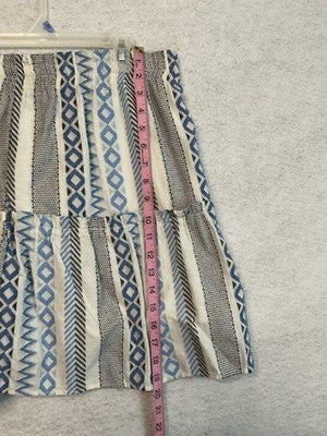 LOFT Skirt Womens Medium Blue Geometric Tiered A-Line Short Lined Elastic Waist