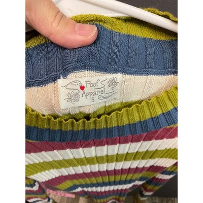 Poof Apparel Small Ribbed Stripe Sweater Green Pink Blue Cream Stretch Knit