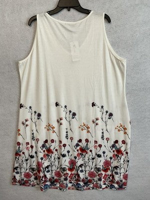 OFEFAN Tank Top Womens XXL White Floral Butterfly Tunic Pockets Sleeveless Knit